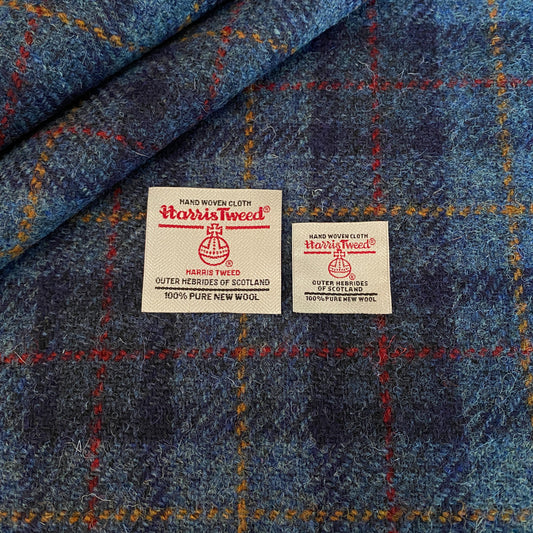 Navy Blue Small Tartan Check with Red & Yellow Overcheck Harris Tweed