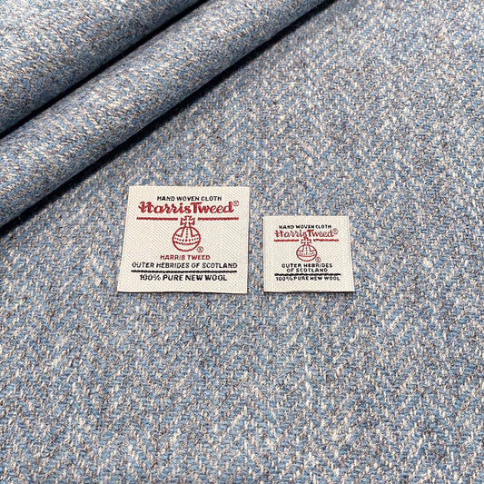 Turquoise Blue & Grey Herringbone Harris Tweed - BY THE METRE / HALF / QUARTER