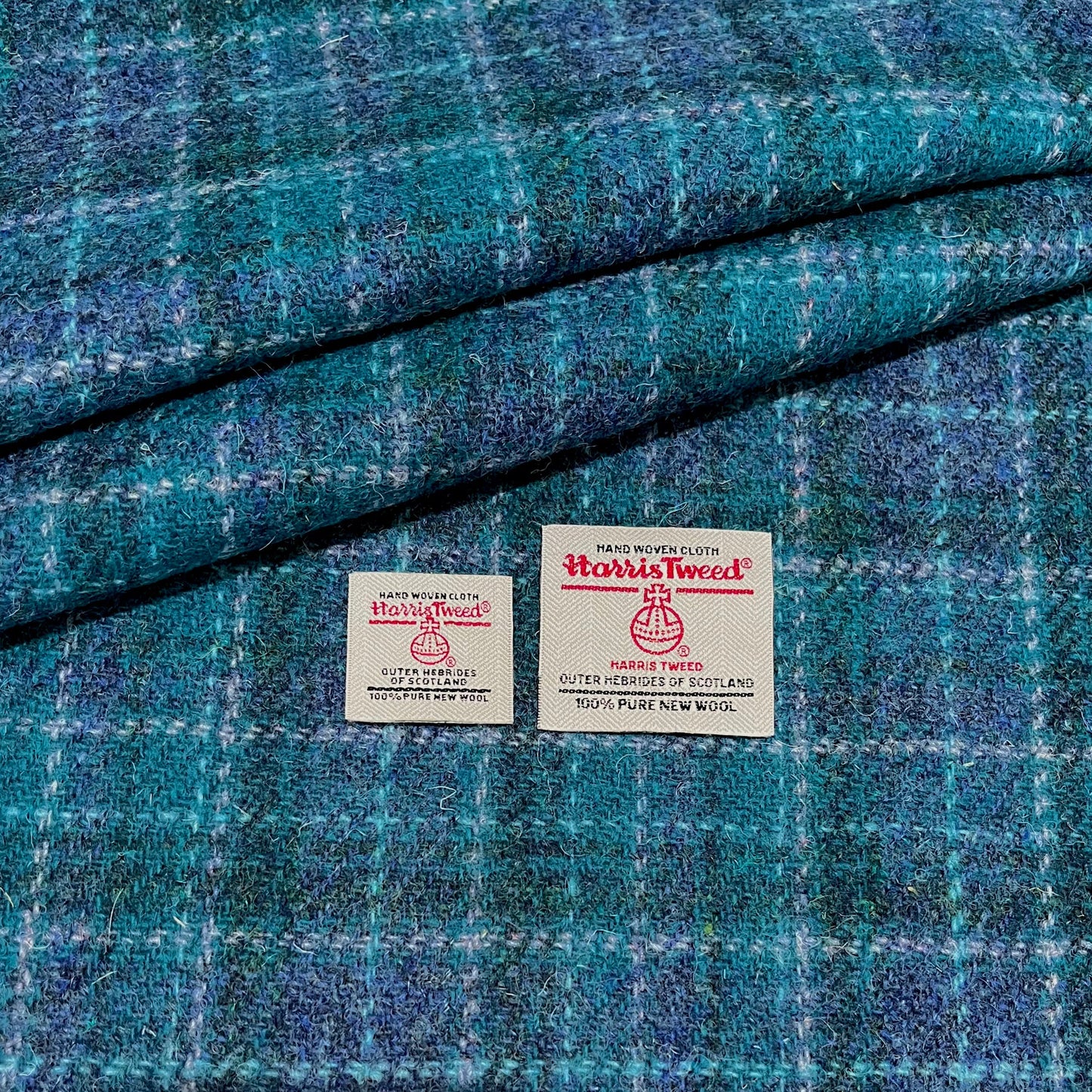 Dark Turquoise & Persian Blue Small Check with Aqua Overcheck Harris Tweed