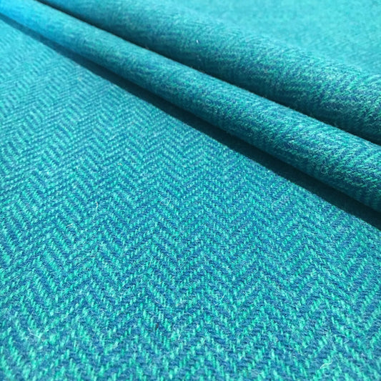 Teal & Turquoise Herringbone Harris Tweed - BY THE METRE / HALF / QUARTER