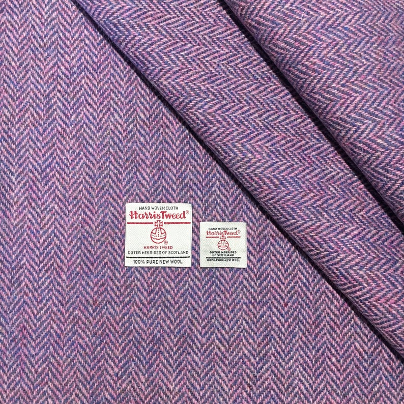 Lilac & Blue/Pink Herringbone Harris Tweed - BY THE METRE / HALF / QUARTER