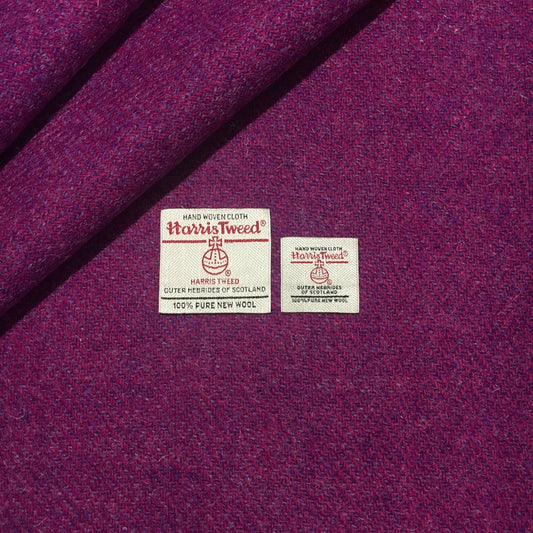 Cerise Pink & Purple Herringbone Harris Tweed - BY THE METRE