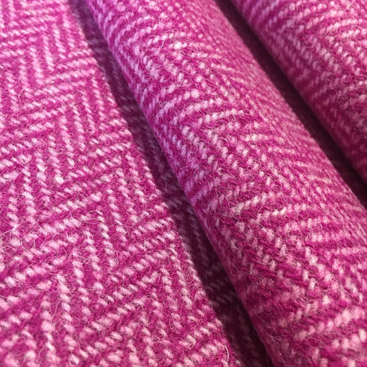 Cerise Pink & Baby Pink Herringbone Harris Tweed - BY THE METRE