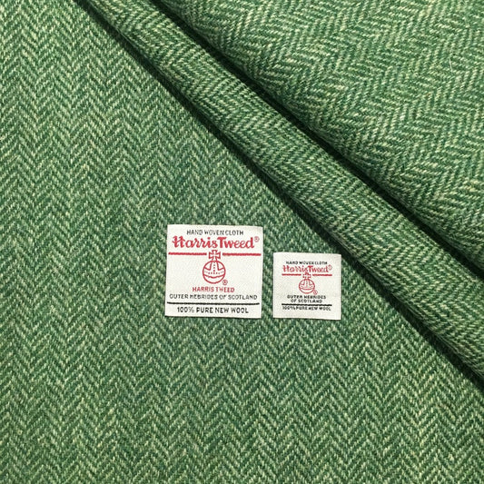 Mid Green & Light Green Herringbone Harris Tweed - BY THE METRE / HALF / QUARTER