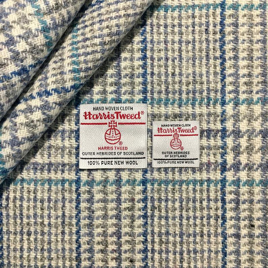 Blue & Aqua Glen Urquhart Check Harris Tweed - BY THE METRE / HALF / QUARTER