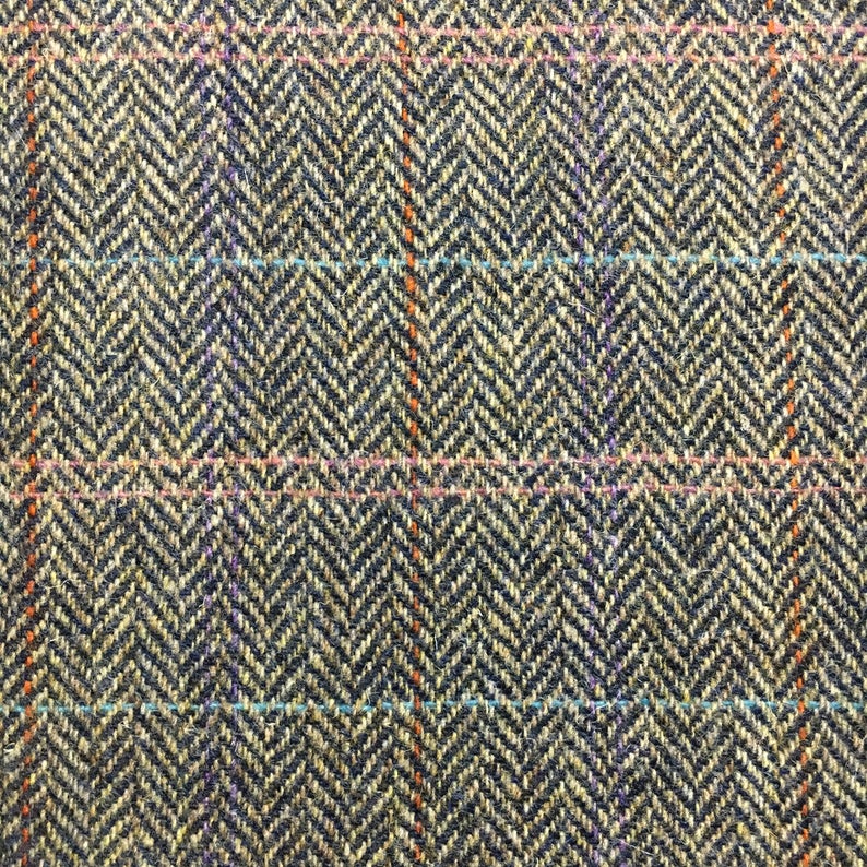 Brown Multi Rainbow Herringbone with Overcheck Harris Tweed - BY THE METRE / HALF METRE