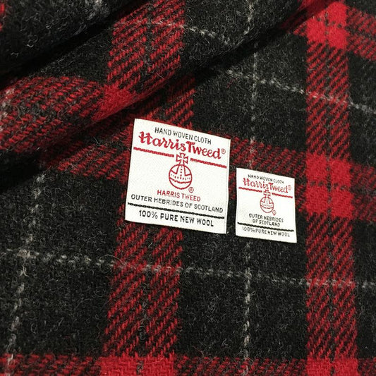 Black & Red Tartan Check Harris Tweed - BY THE METRE / HALF / QUARTER