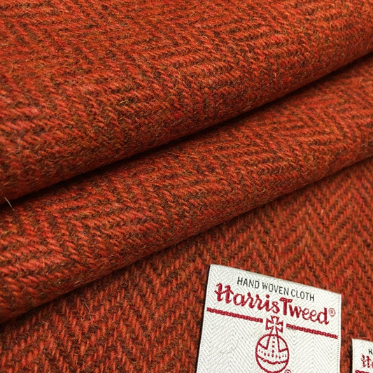 Burnt Orange & Brown Herringbone Harris Tweed - BY THE METRE