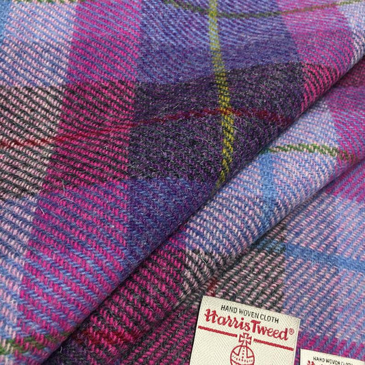 Purple & Pink Tartan Check With Green, Blue, Red & Yellow Overcheck Harris Tweed - BY THE METRE / HALF / QUARTER