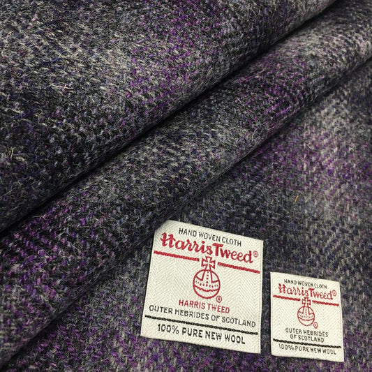Black & Purple Herringbone Ombre Check Harris Tweed - BY THE METRE