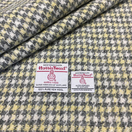 Yellow, Grey & White Houndstooth Harris Tweed - BY THE METRE