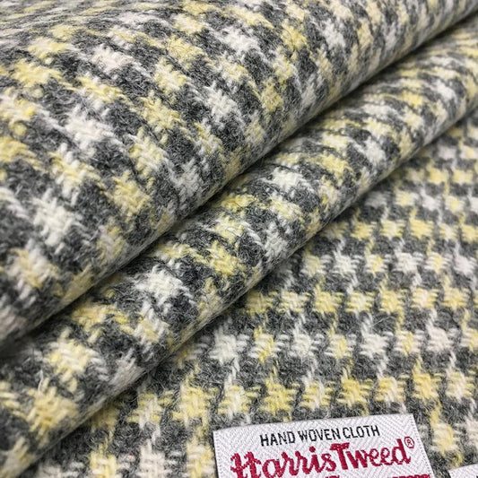 Yellow, Grey & White Houndstooth Harris Tweed - BY THE METRE
