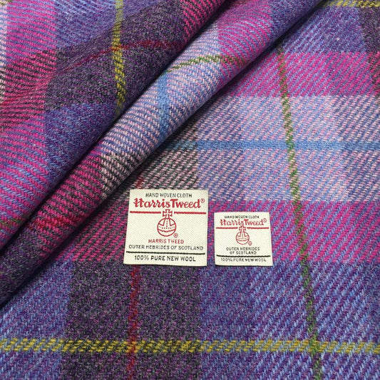 Purple & Pink Tartan Check With Green, Blue, Red & Yellow Overcheck Harris Tweed - BY THE METRE / HALF / QUARTER