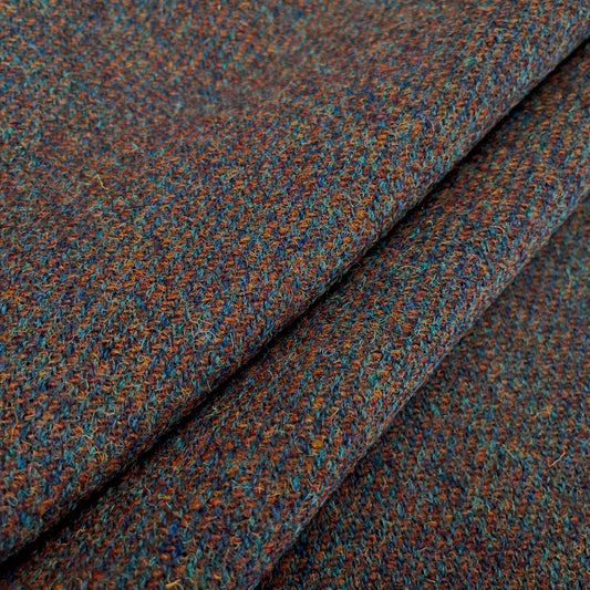 Chestnut Brown & Peacock Blue Diagonal Mix Harris Tweed - BY THE METRE