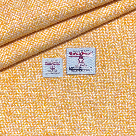 Lemon Sherbet Yellow & White Herringbone Harris Tweed - BY THE METRE / HALF / QUARTER