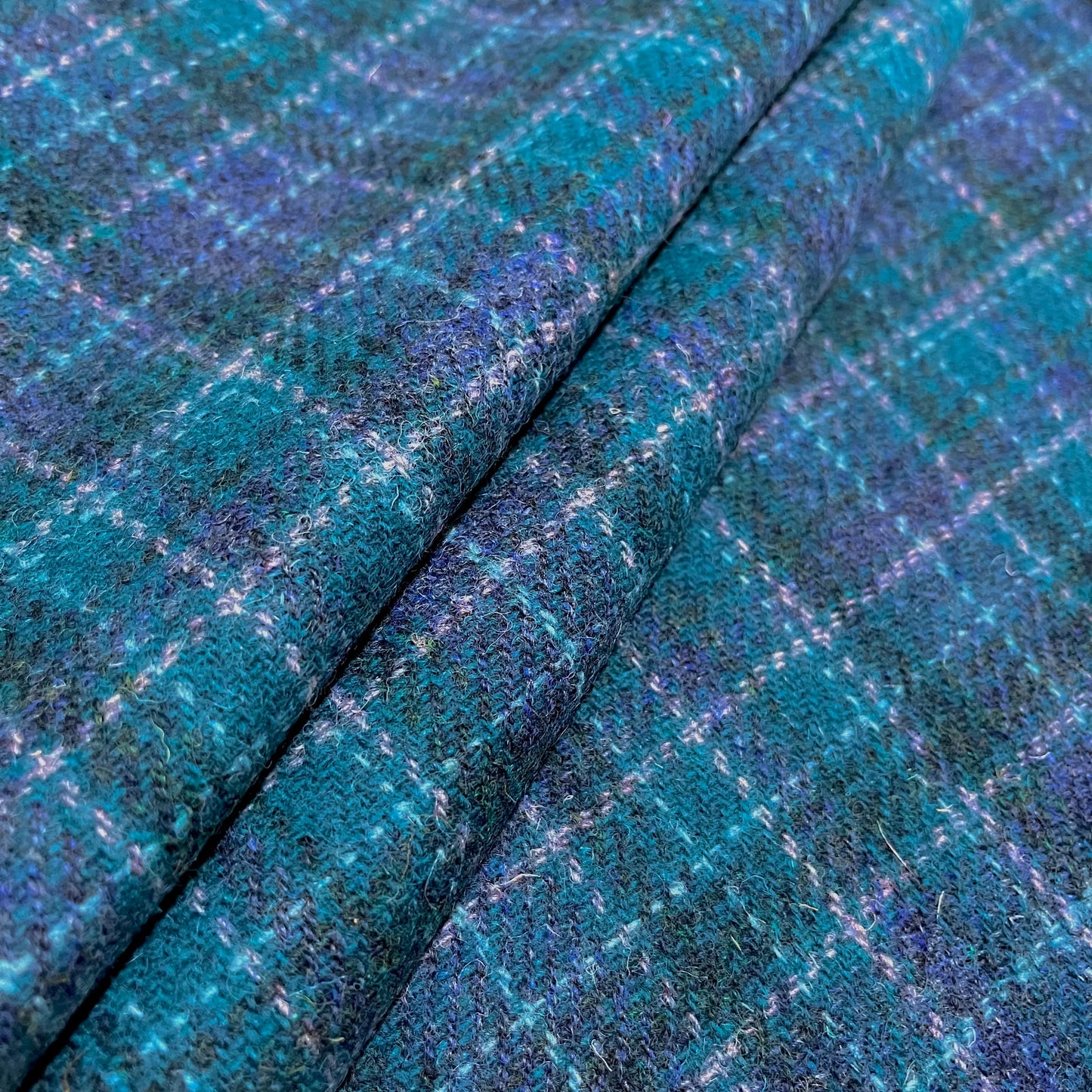Dark Turquoise & Persian Blue Small Check with Aqua Overcheck Harris Tweed