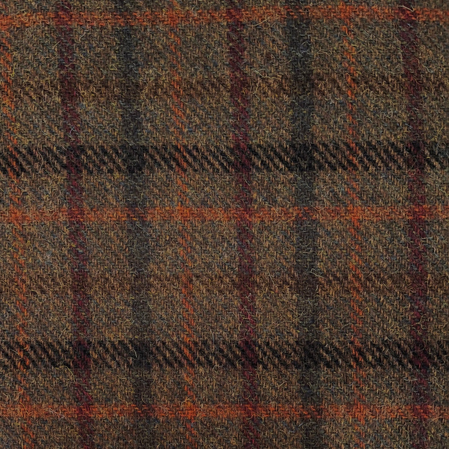 Brown Small Check with Orange, Red & Brown Overcheck Harris Tweed - BY THE METRE / HALF / QUARTER