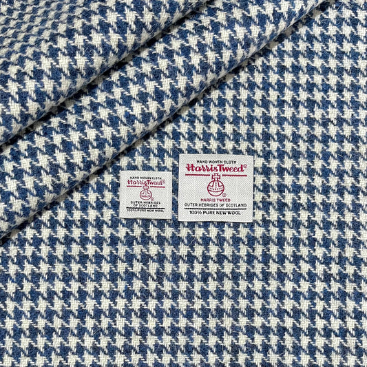 Blue & White Houndstooth Harris Tweed - BY THE METRE