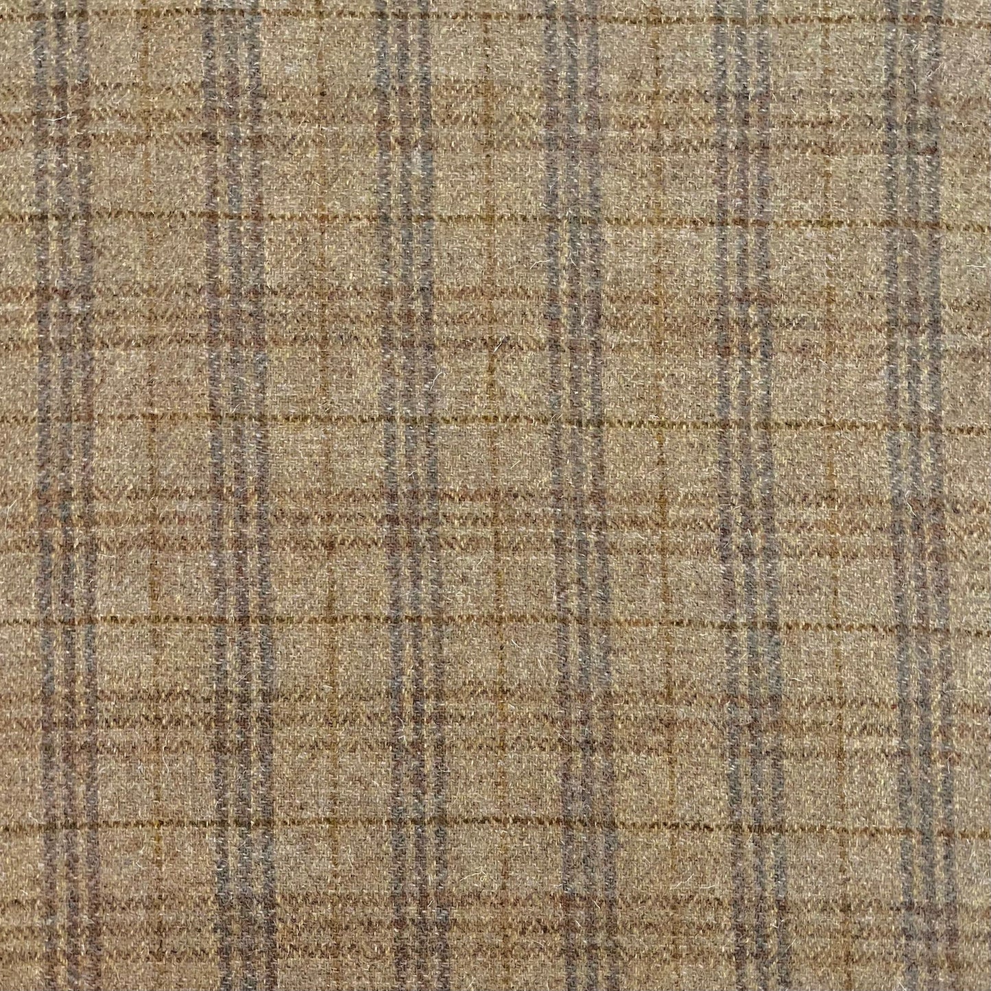 Rustic Beige & Brown Herringbone Check with Ochre Overcheck Harris Tweed - BY THE METRE / HALF / QUARTER