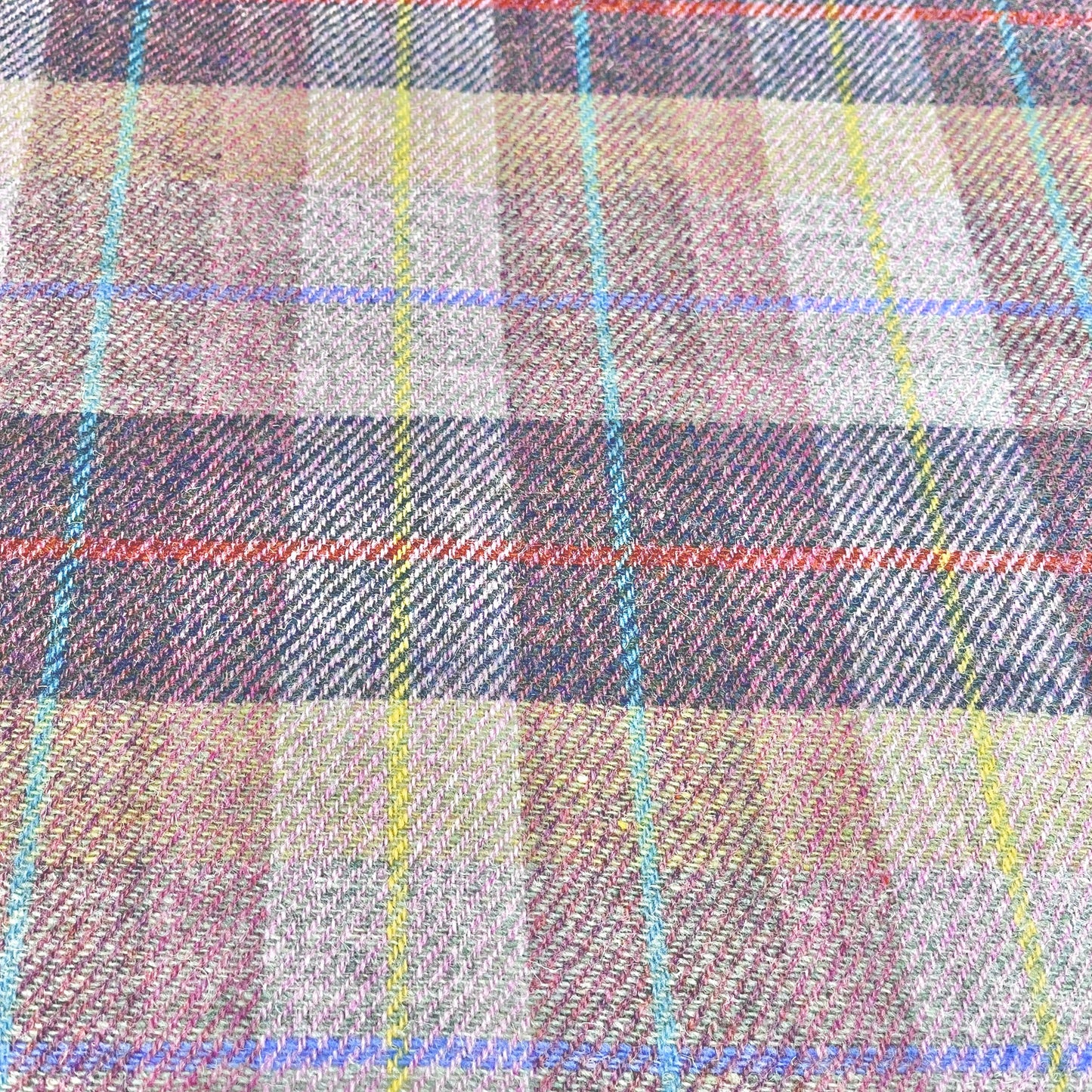 Pale Pinks, Pale Greens, and Peacock Tartan with Yellow, Orange, Cornflower Blue, Aqua Overcheck Harris Tweed - BY THE METRE / HALF / QUARTER