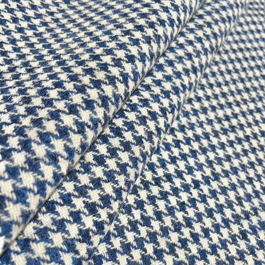 Blue & White Houndstooth Harris Tweed - BY THE METRE