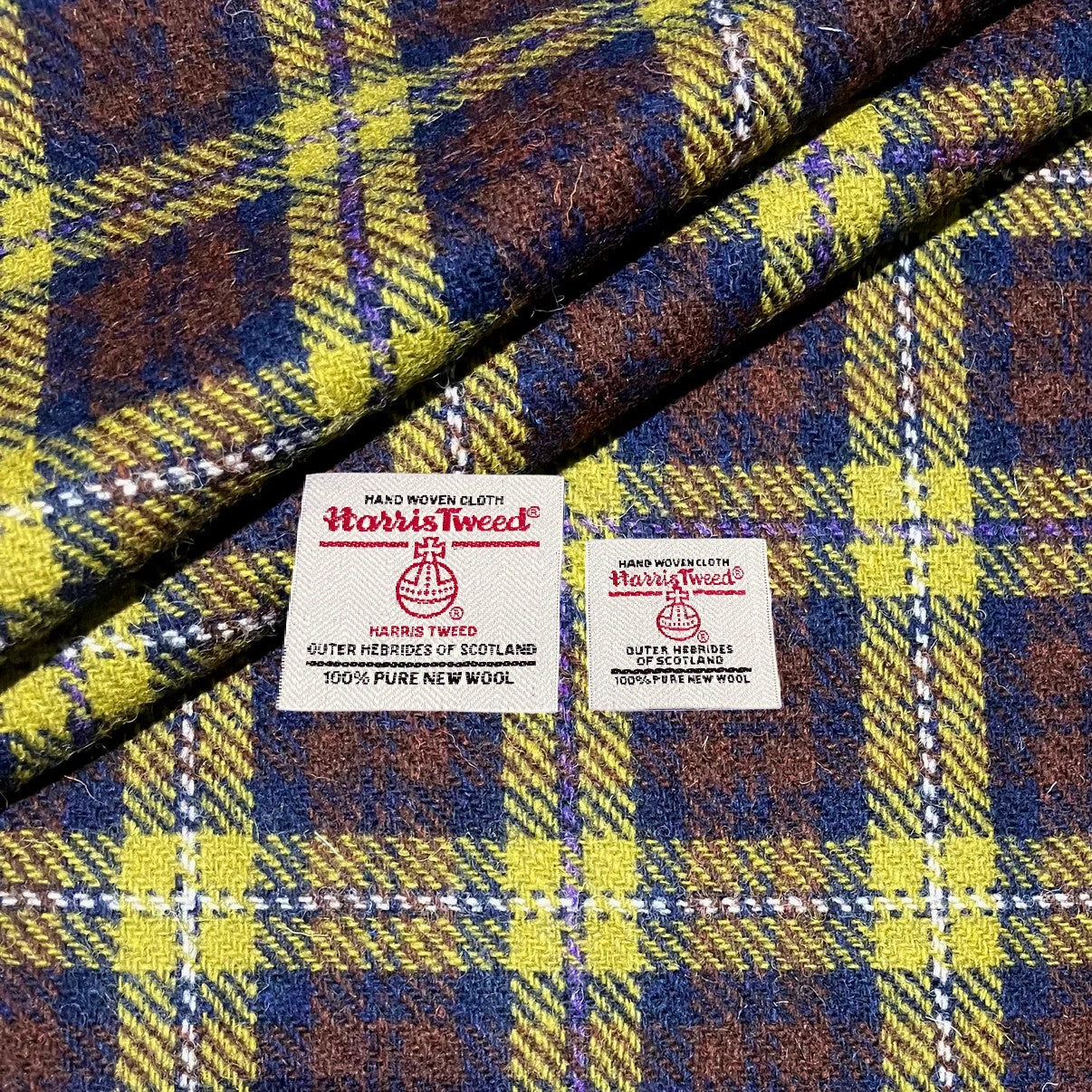 Dark Chestnut, Navy, & Acid Green Tartan Harris Tweed