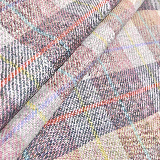 Pale Pinks, Pale Greens, and Peacock Tartan with Yellow, Orange, Cornflower Blue, Aqua Overcheck Harris Tweed - BY THE METRE / HALF / QUARTER