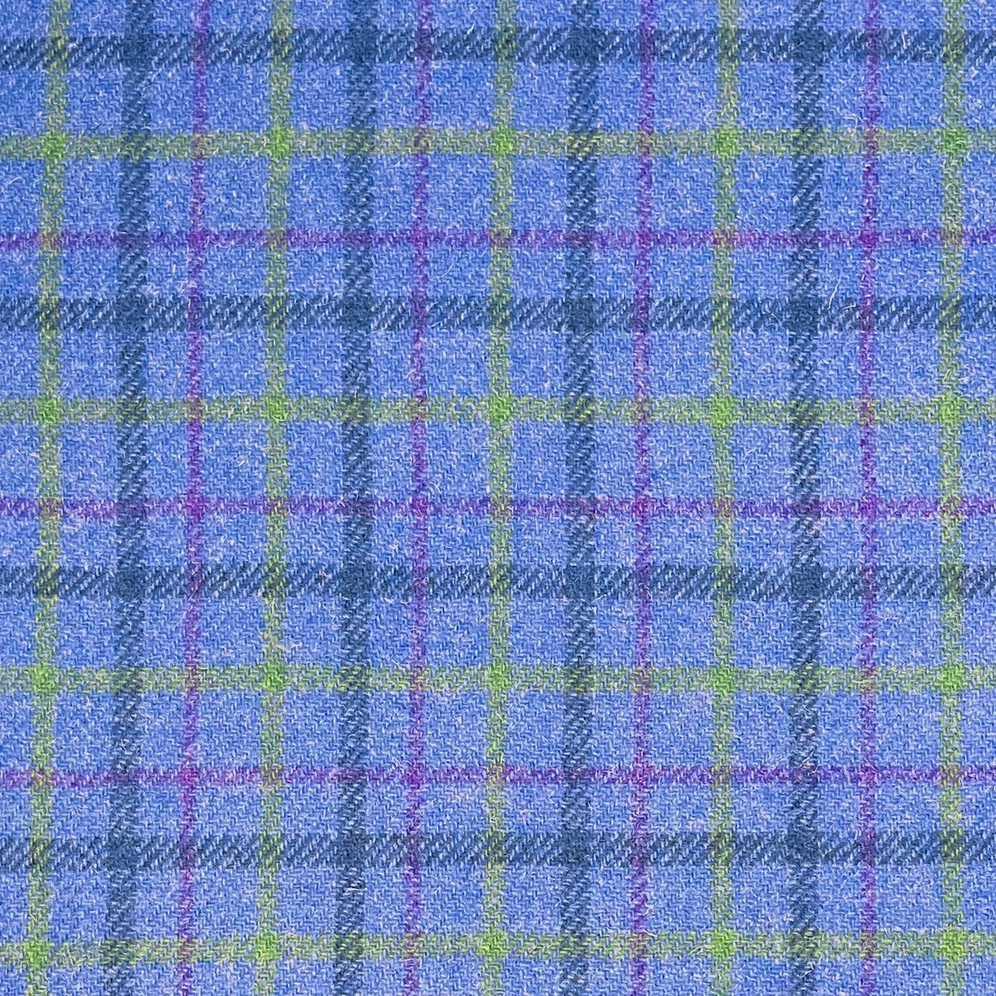 Blue Check With Green & Purple Overcheck Harris Tweed - BY THE METRE / HALF / QUARTER