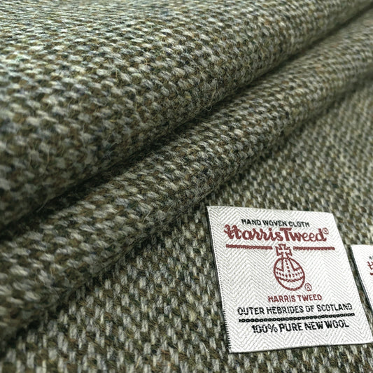 Olive Green Barleycorn Weave Harris Tweed - BY THE METRE