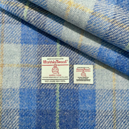 Pale Blue Tartan Harris Tweed - BY THE METRE / HALF / QUARTER