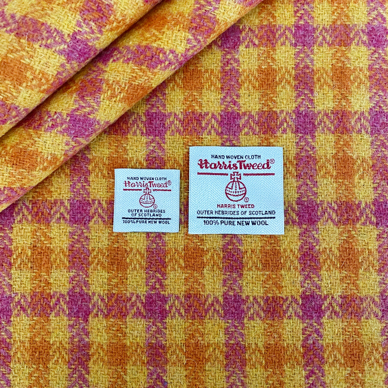 Yellow, Pink & Orange Herringbone Small Check Harris Tweed - BY THE METRE / HALF / QUARTER