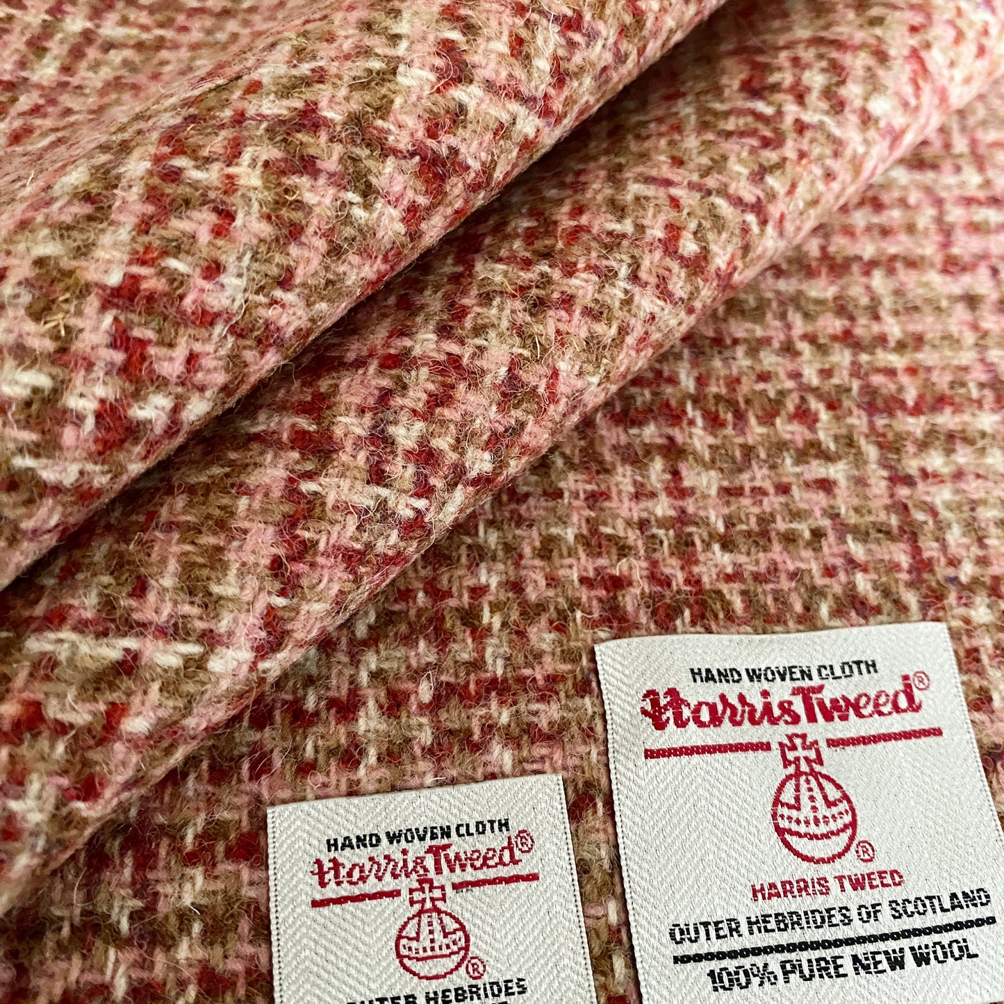 Salmon Pink & Brown Basket Weave Harris Tweed