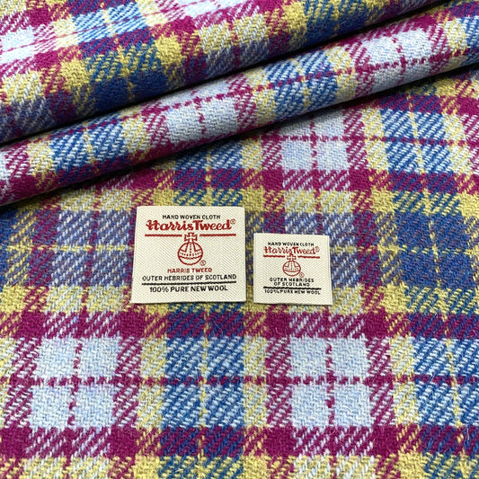 Blue & Cerise Small Check Harris Tweed