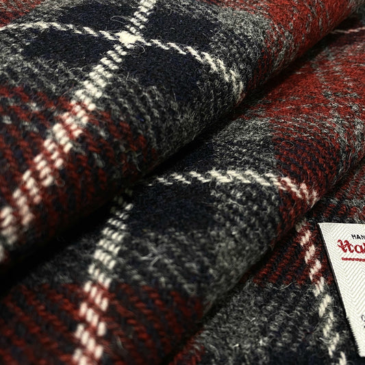 Dark Navy Blue & Deep Red Tartan Check Harris Tweed