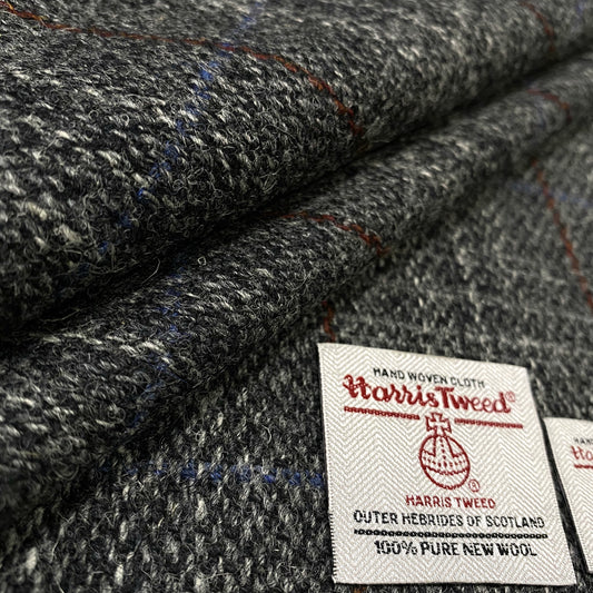 Grey Barleycorn With Red & Blue Overcheck Harris Tweed