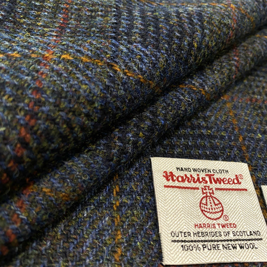 Blue & Navy Check With Red & Yellow Overcheck Harris Tweed