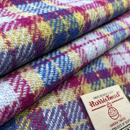 Blue & Cerise Small Check Harris Tweed