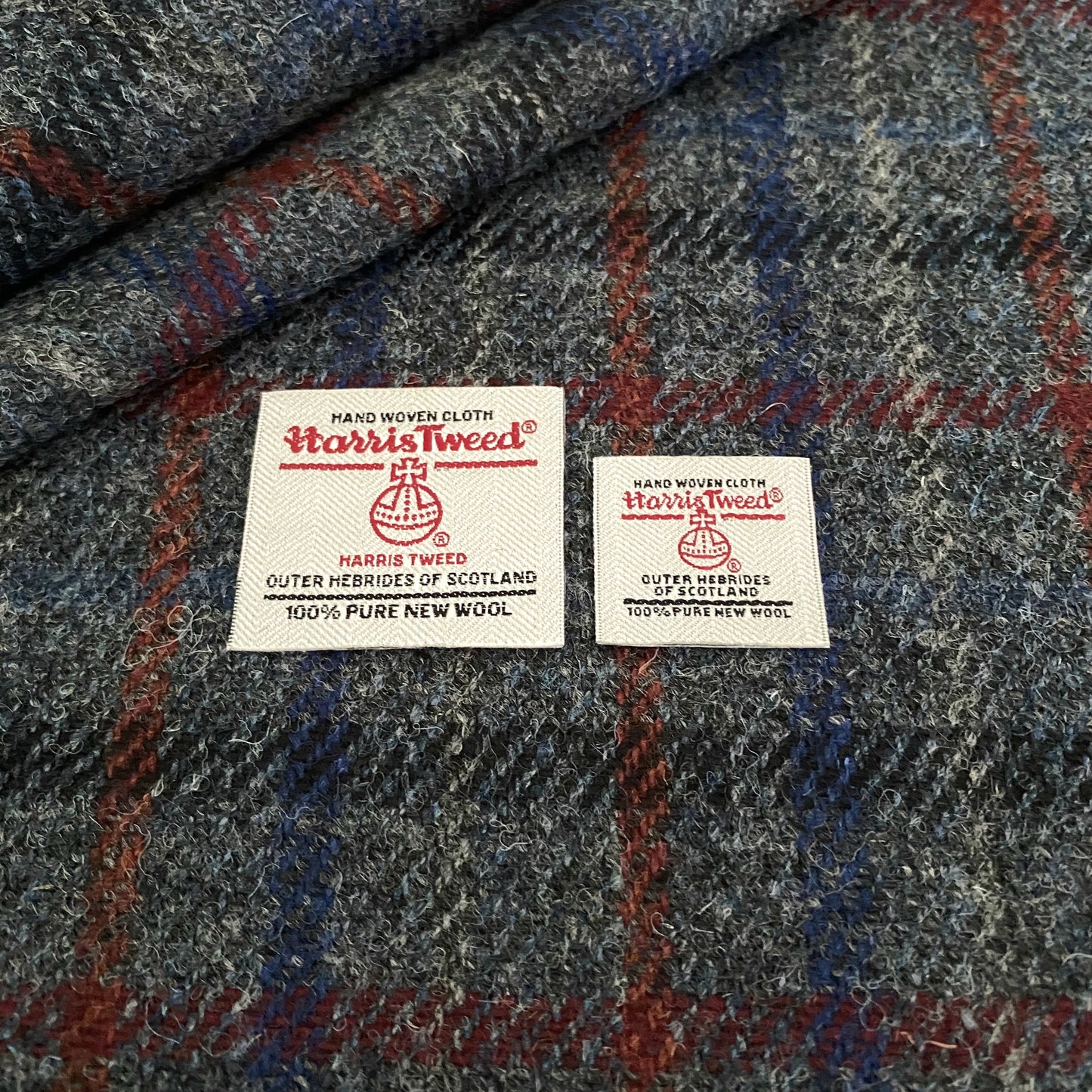 Grey With Blue, Orange & Red Overcheck Harris Tweed