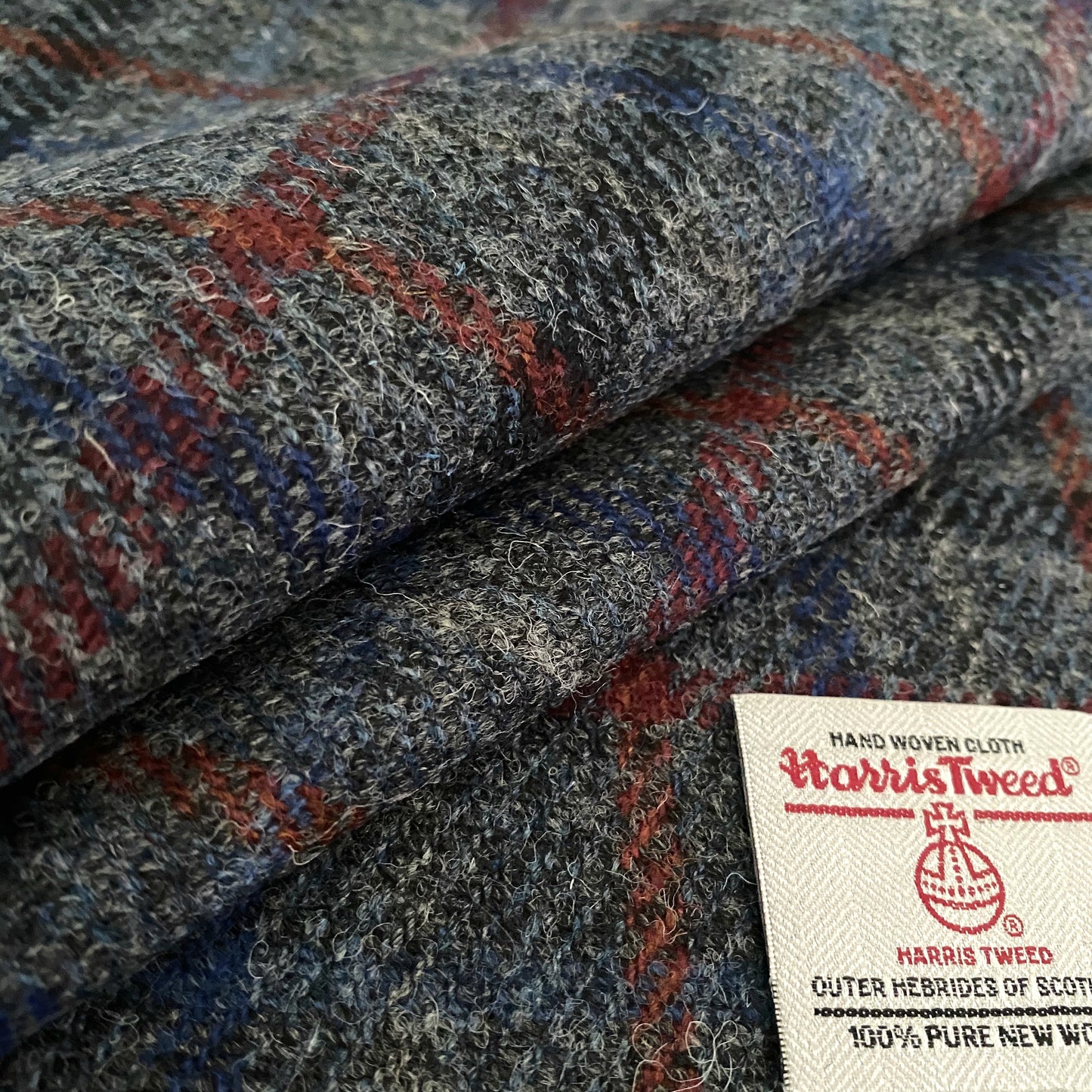 Grey With Blue, Orange & Red Overcheck Harris Tweed