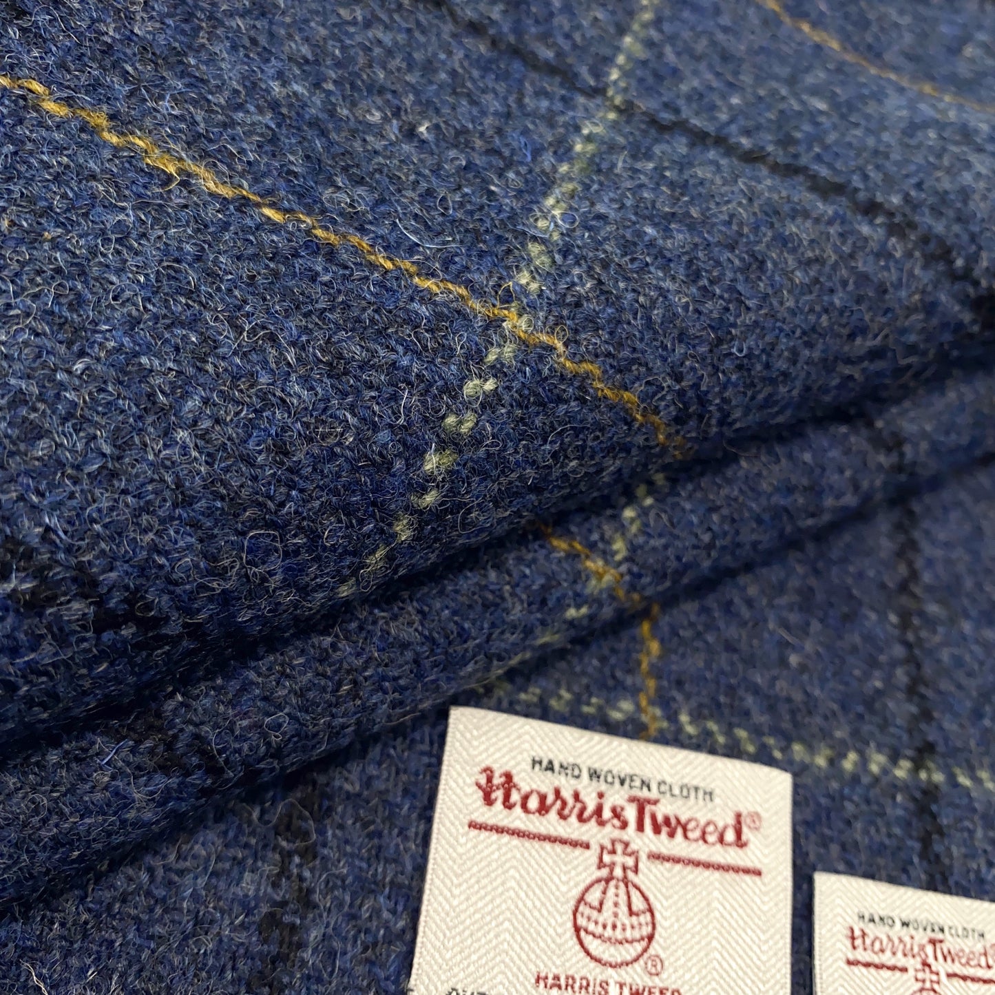 Blue With Black, Gold & Green Overcheck Harris Tweed