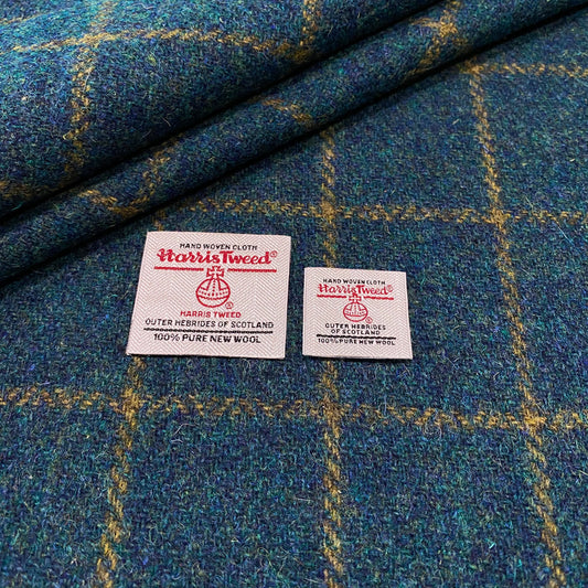 Peacock Green / Blue Herringbone with Yellow Overcheck Harris Tweed