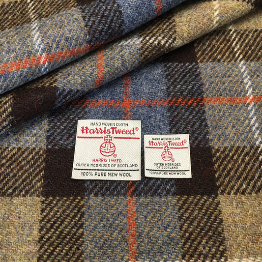 Brown, Beige & Blue Tartan Harris Tweed