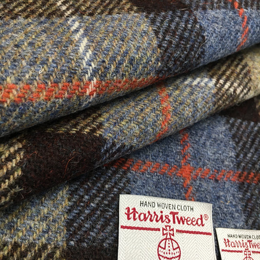 Brown, Beige & Blue Tartan Harris Tweed