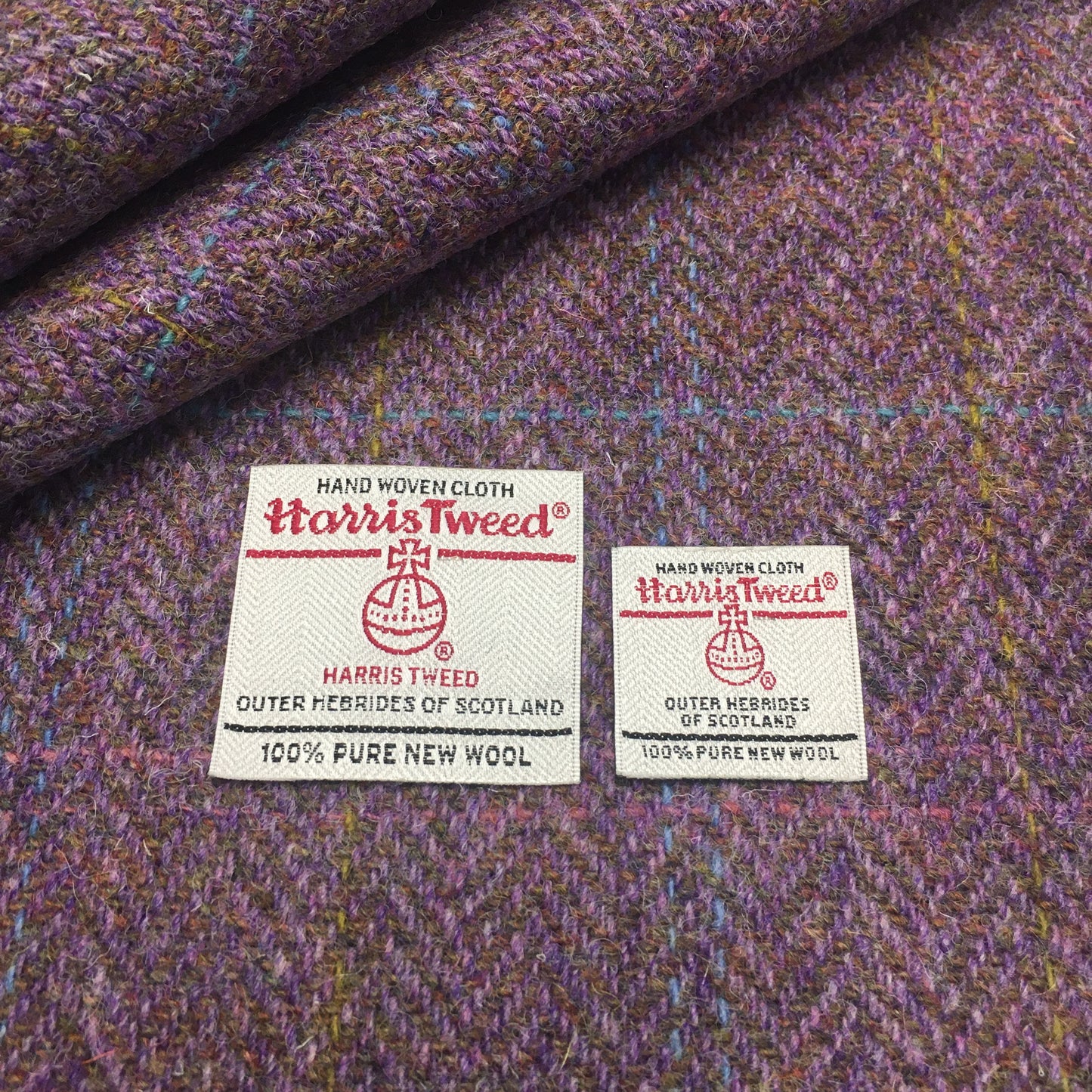 Lilac / Earth Herringbone With Yellow, Pink & Blue Overcheck Harris Tweed