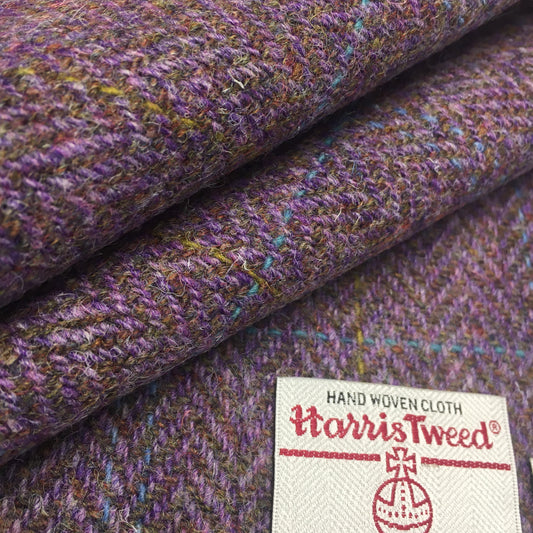 Lilac / Earth Herringbone With Yellow, Pink & Blue Overcheck Harris Tweed