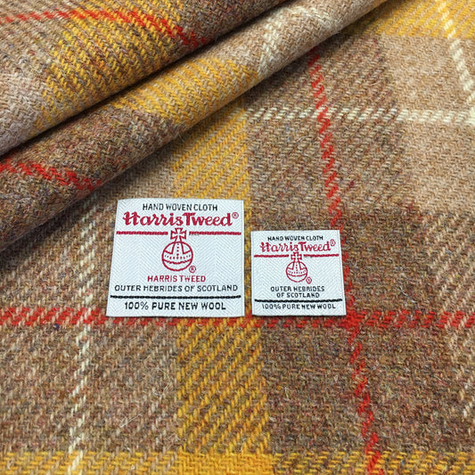 Yellow & Biscuit Beige Tartan With Orange & White Overcheck Harris Tweed