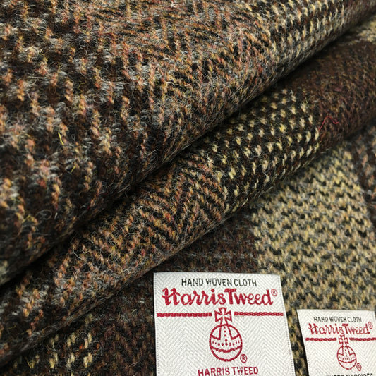 Brown Herringbone Check Harris Tweed