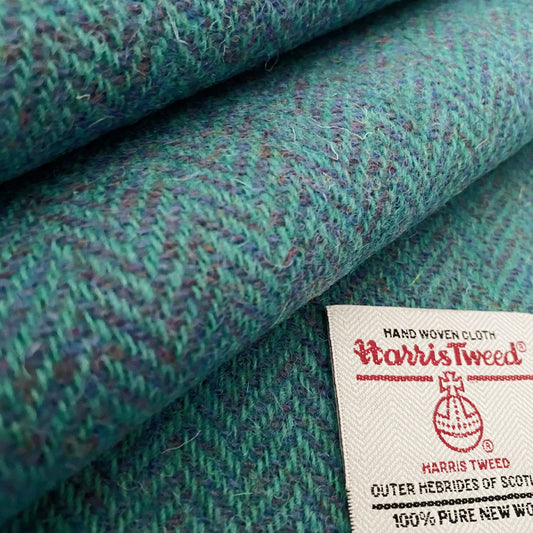 Jade Green & Dusky Purple Lilac Mix Herringbone Harris Tweed - BY THE METRE / HALF / QUARTER