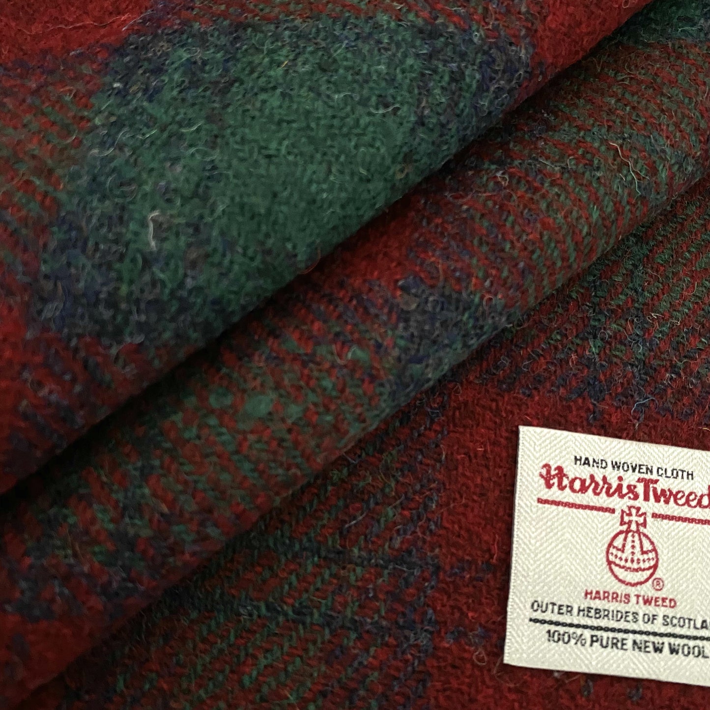 Traditional Christmas Red & Green Tartan Check Harris Tweed