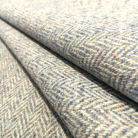 Dusky Blue & Golden Beige Herringbone Harris Tweed